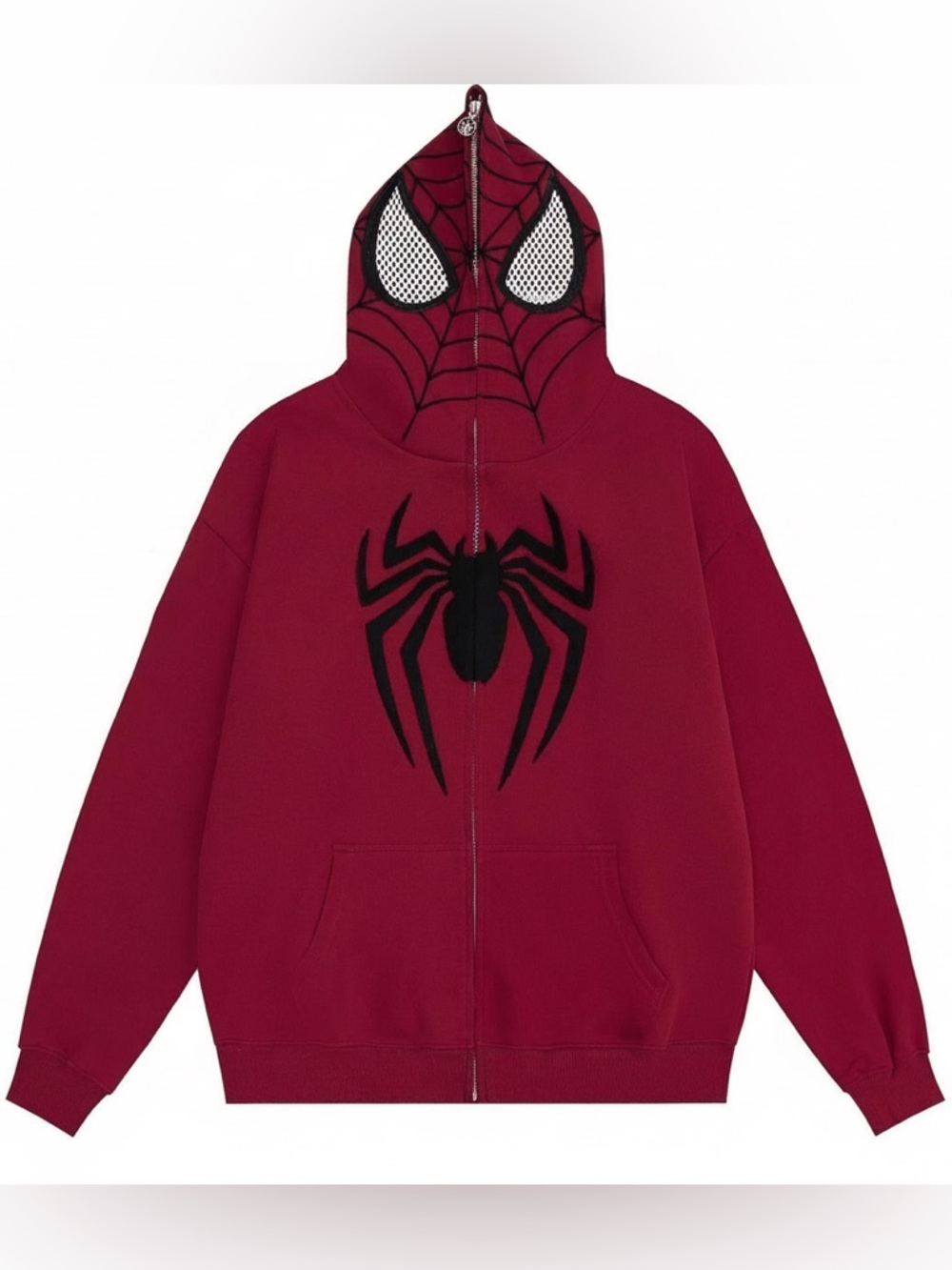 Spider Full Zip Hoodie in Deep Red Black Spider Emblem